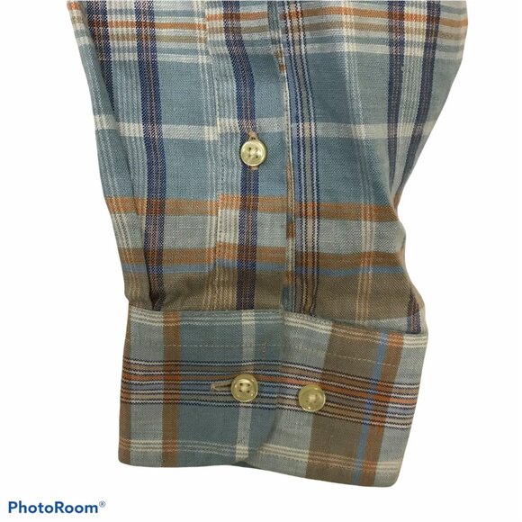 JOS A. BANK Linen Shirt Men M Button Up Long Sleeve Blue  & Tan Plaid - Picture 5 of 7